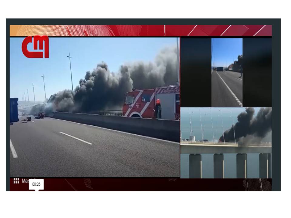 Camião arde na ponte Vasco da Gama após explosão  Camiao10