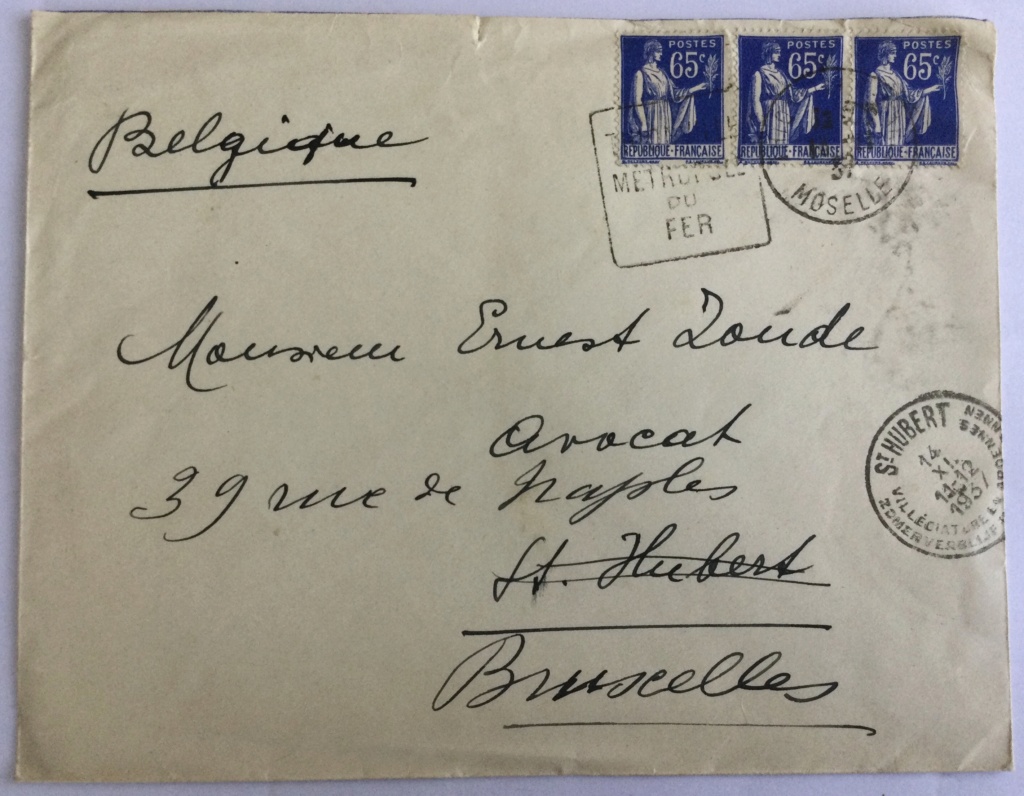 Lettre ordinaire de Moselle pour la Belgique Novembre 1937 8c7a3a10