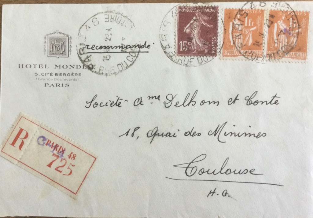 Lettre pneumatique recommandée Paris vers Toulouse ?  B2a11610