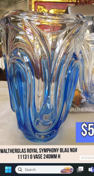 Grand vase Walther Glas moulé bleu et transparent, modèle Royal Symphony, années 1990 Scree175