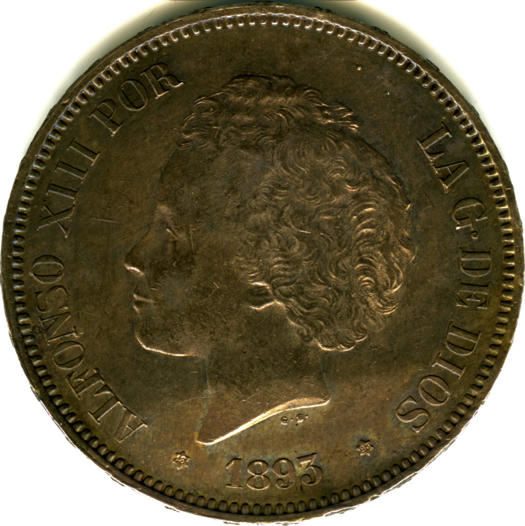 5 pesetas Alfonso XIII 1893 * 18-93 PGL. ¿Pabellón oreja incuso? 1893_p11