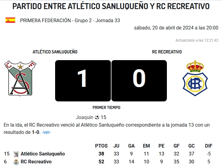 PRIMERA FEDERACION TEMPORADA 2023/2024 JORNADA 33 ATLETICO SANLUQUEÑO CF-RECREATIVO (POST OFICIAL) 12913