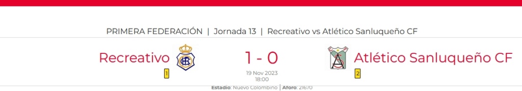 PRIMERA FEDERACION TEMPORADA 2023/2024 JORNADA 13 RECREATIVO-ATLETICO SANLUQUEÑO CF (POST OFICIAL) 35108