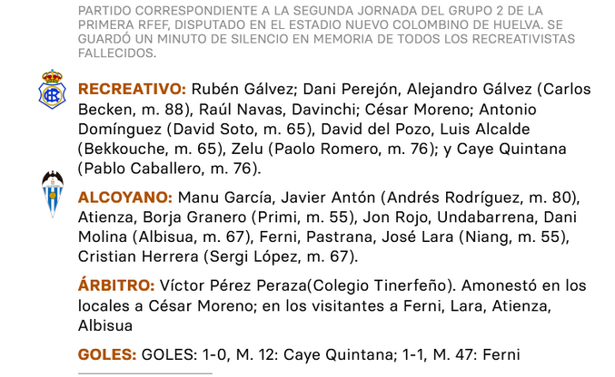 PRIMERA FEDERACION 2024/2025 JORNADA 2 RECREATIVO-CD ALCOYANO (POST OFICIAL) Scre7566