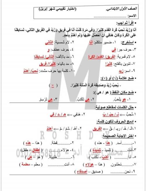  اختبارات تقييمية في اللغة العربية ترم ثاني 2023 لصفوف ابتدائي 10_img13