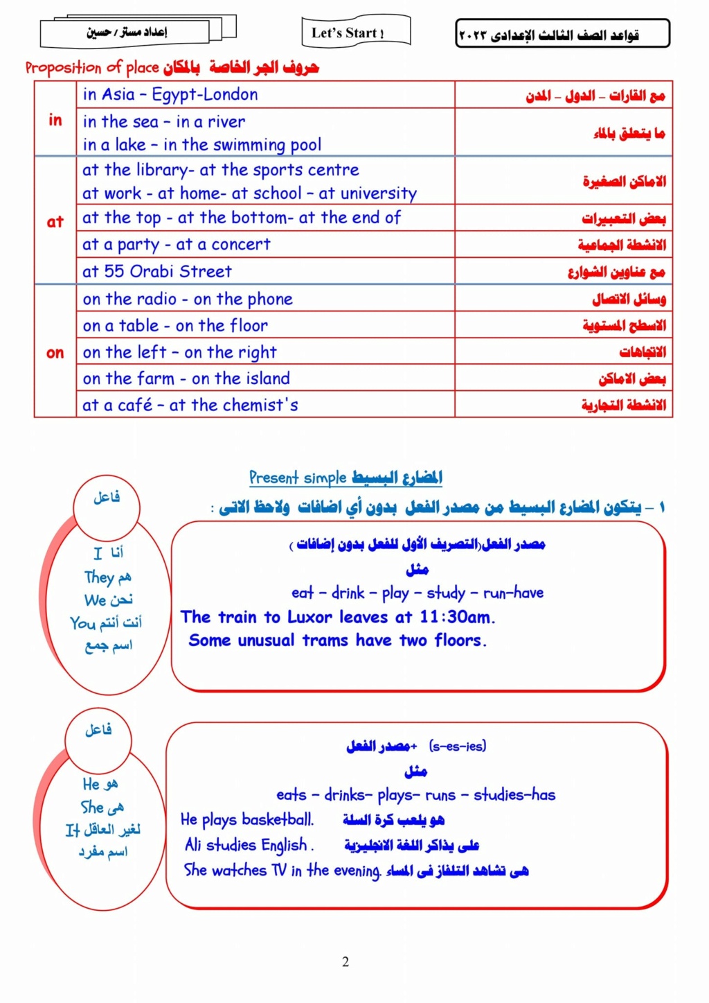 مذكرة جرامر الصف الثالث الاعدادي. pdf أ. حسين عبد العزيز 1328