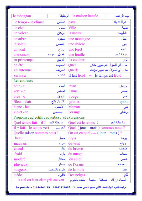 مراجعة اللغة الفرنسية للصف الثانى الثانوى ترم اول مسيو يحيي محمد 2024_a11