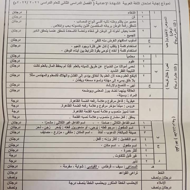 امتحان اللغة العربية للصف الثالث الاعدادي الترم الثاني 2022 محافظة الجيزة 4_131110