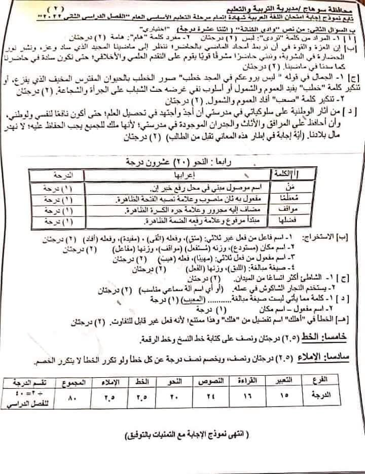 امتحان اللغة العربية للصف الثالث الاعدادي الترم الثاني 2022 محافظة الجيزة 4_58910
