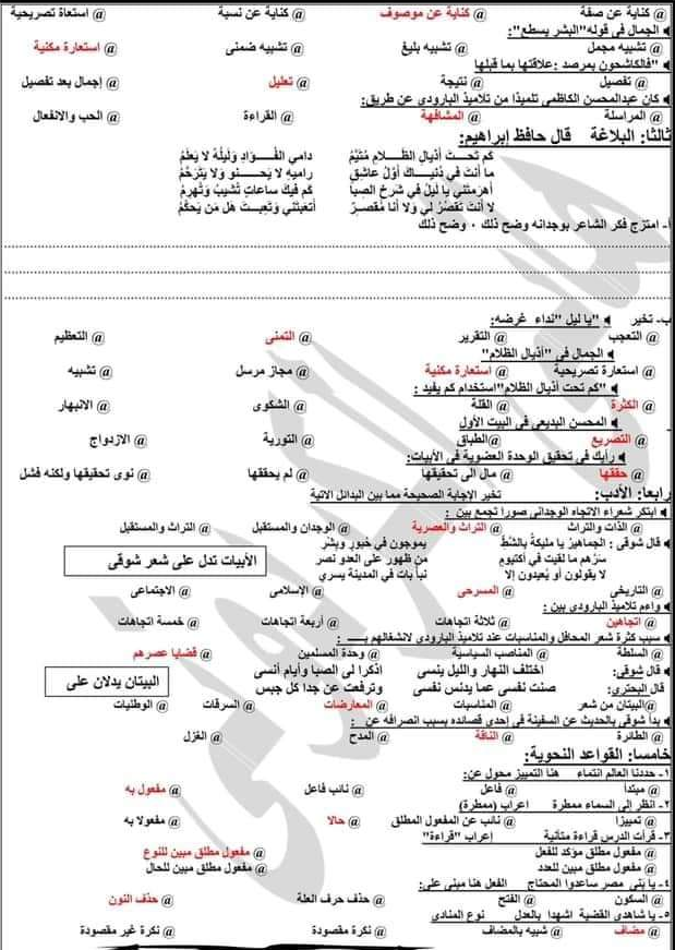 نموذج اسئلة امتحان اللغة العربية للصف الثالث الثانوي 2024 نظام جديد Scree879