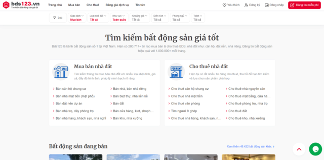 Tổng hợp các website bất động sản đăng tin lớn nhất tại Việt Nam Bds12310