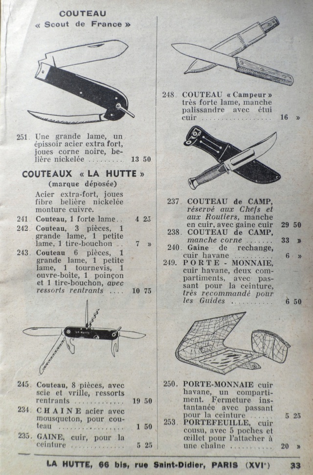  	 Les couteaux des SCOUTS DE FRANCE du Catalogue LA HUTTE de 1939 Pj_1_s12