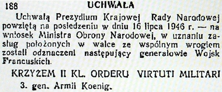 Le Maréchal KOENIG et l'Ordre de la croix de Grunwald, correction. Z2111