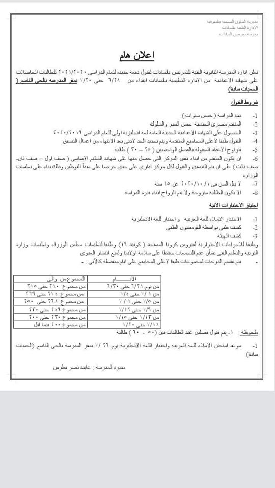 فاكس القبول بتمريض السادات بمحافظة المنوفية 10599910
