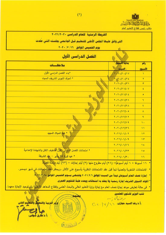 ننفرد بنشر الخريطة الزمنية للعام الدراسى 2020/2021 11873410