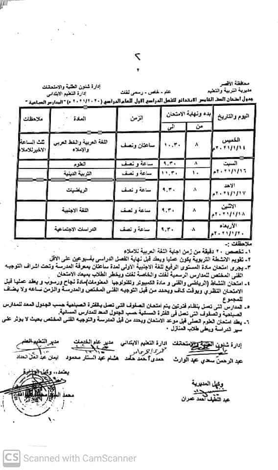 جداول امتحانات محافظة الأقصر 2021 13135410