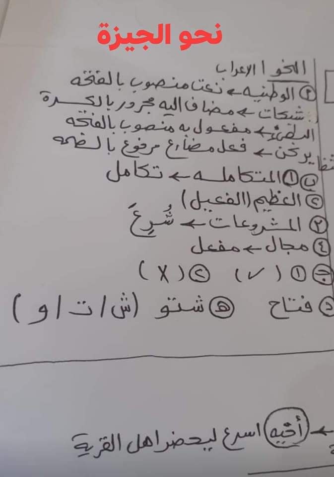 إجابة امتحان اللغة العربية أخر العام للشهادة الإعدادية ترم ثانى  محافظة الجيزة2021 19765710