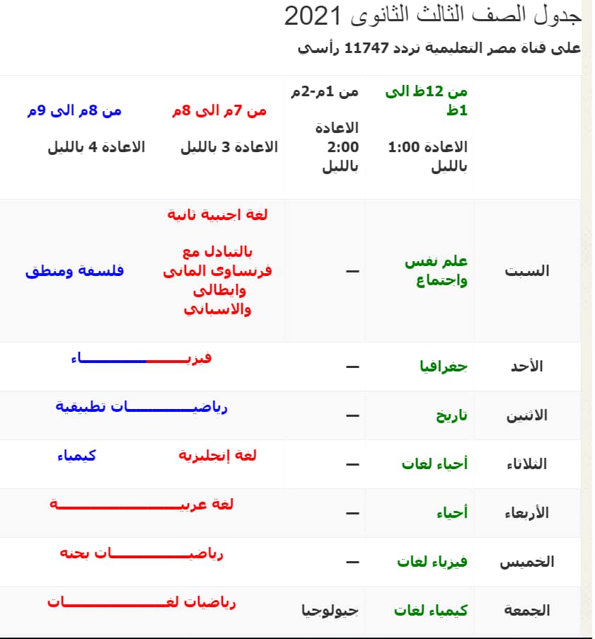 جدوال البرامج التعليمية للعام الدراسي ٢٠٢٠-٢٠٢١ بدءا من الصف السادس الابتدائي حتي الصف الثالث الثانوي قناة مصر التعليمية تردد ١١٧٤٧/v/٢٧٥٠٠ - Educ 1 2178110