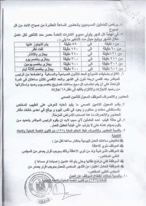 ضوابط الحضور و الانصراف و التأخيرات والإجازات والعمل المخفف للعام 2018 / 2019 2210