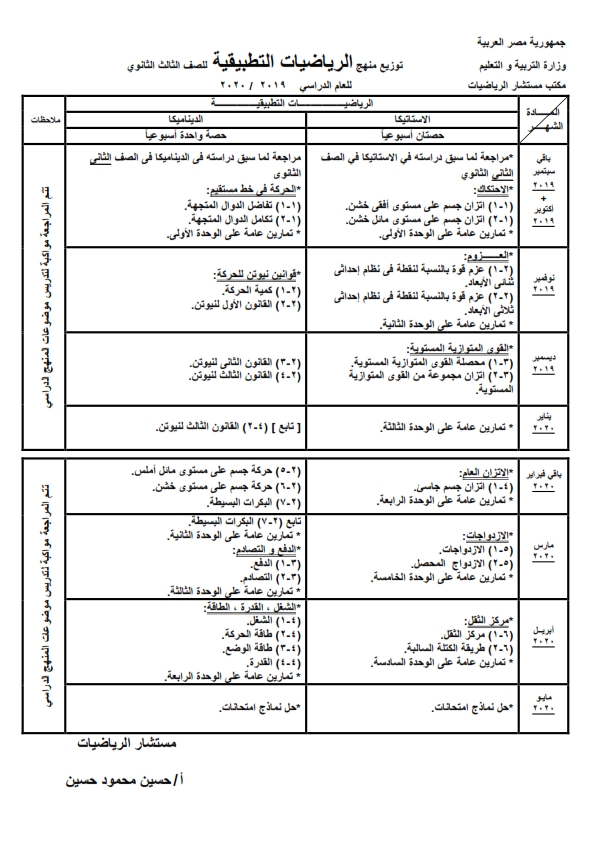 توزيع منهج الرياضيات للصف الثالث الثانوى 2020  Aa_aoa13