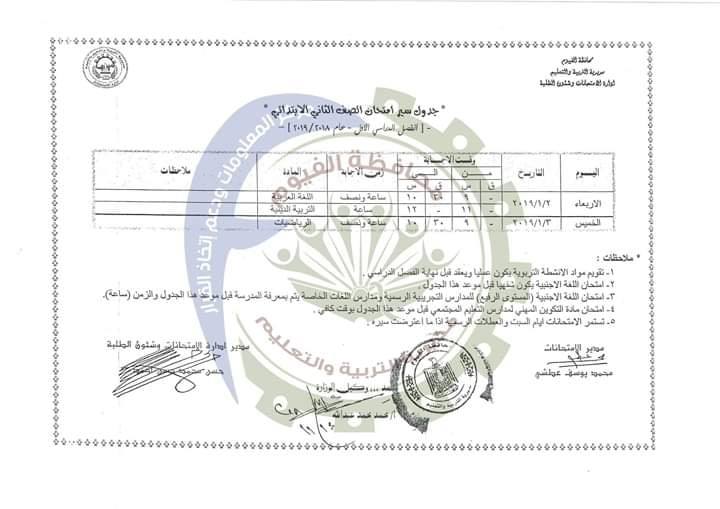 جدول امتحانات الصف الثانى الإبتدائى ترم أول2019 Oao_o12