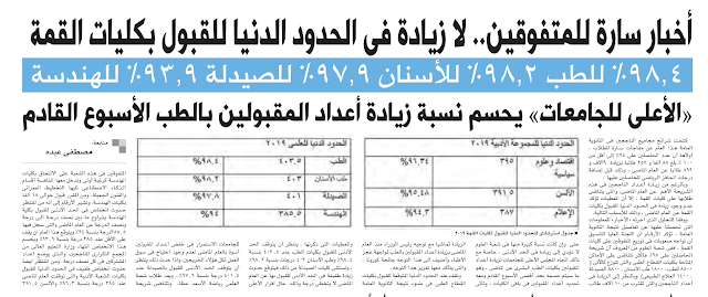 بشرى - الزيادة هذا العام لن تؤثر في الحدود الدنيا بسبب اتجاه المجلس الاعلي للجامعات  المقبولين بكليات الطب البشري عن العام الماضي Yo10