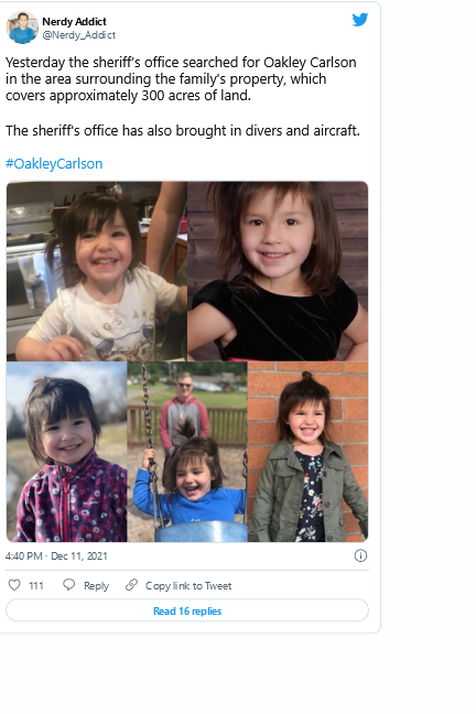 Sister of Missing 5-Year-Old Girl Told School Principal’s Daughter ‘Oakley is No More,’ Said She ‘Had Been Eaten by Wolves’: Sheriff Scre2054