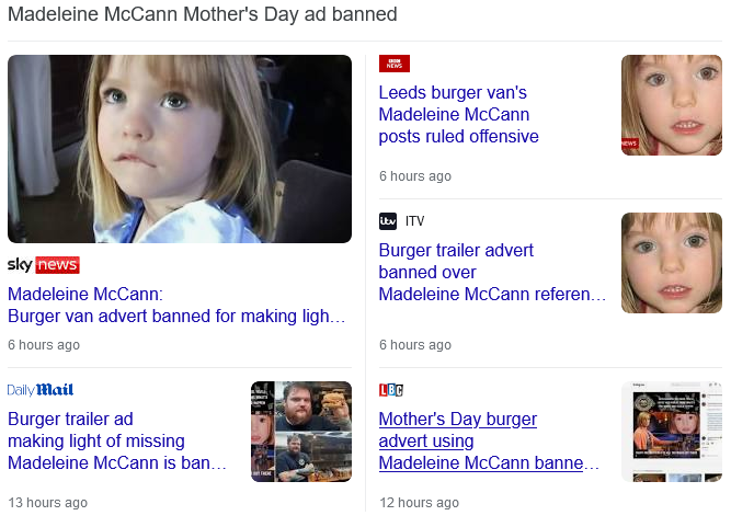 Yorkshire burger van promotes Mother's Day with Madeleine McCann image Scre2305
