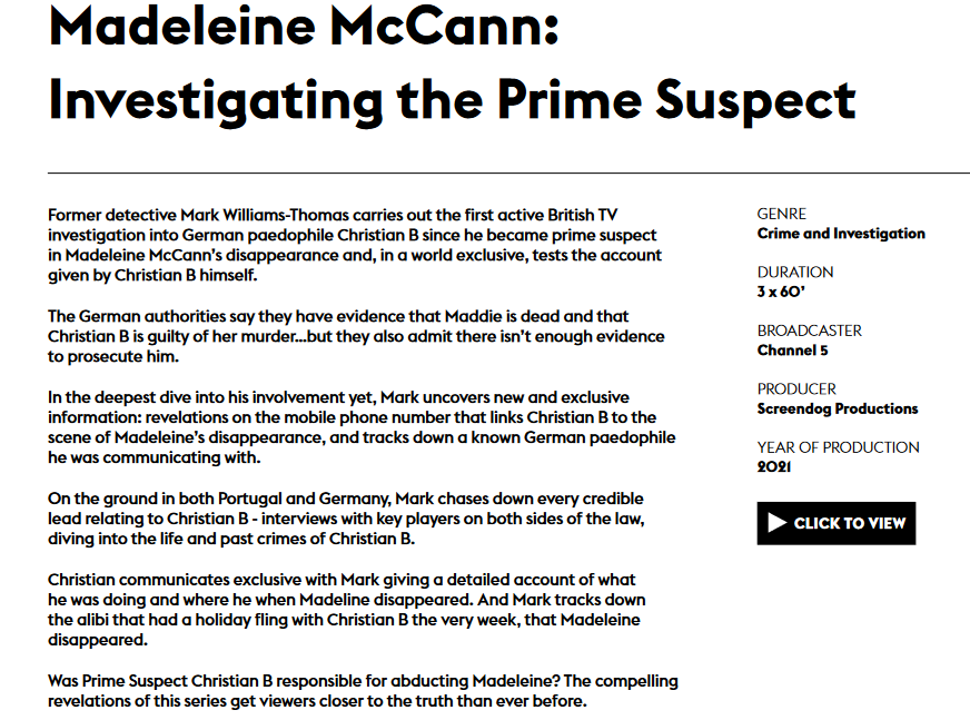 Jon Clarke is not going to like this: 'Madeleine McCann: Prime Suspect' Exclusive Premier, May 3rd 11pm Scre2314
