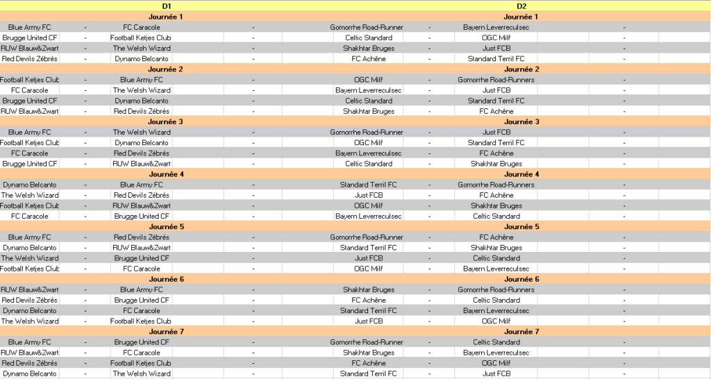 Calendrier du championnat Calend13