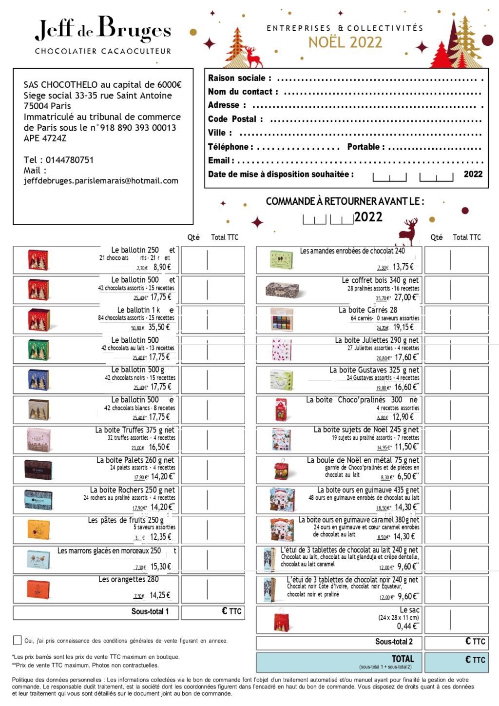 Offre RCY / NOEL 2023 Catalogue Jeff de Bruges et bon de commande