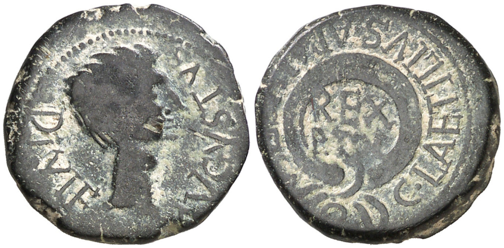 Carthago Nova. Semis. Cabeza de Augusto a derecha AVGVSTVS DVI F/ Corona con REX PTOL dentro, alrededor C LAETILIVS APALVS II V Q. Emisiones en tiempos de Augusto, 27 ac- 14 dc. ACIP 3142 021312