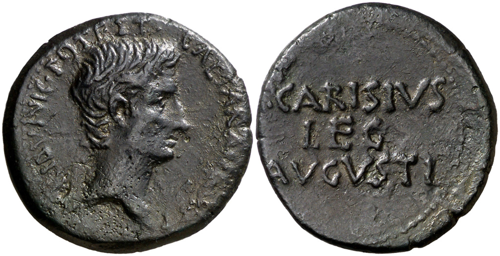 Emerita. As. Cabeza de Augusto a derecha, CAESAR AVG TR POTEST/ P CARISIVS LEG AVGVSTI. Emisiones en tiempos de Augusto, a nombre de P. Carisius, legado propretor, 25-23 ac. ACIP 4436 116211