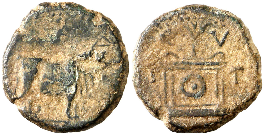 Tarraco. Semis. Toro mitrado parado a derecha/ Ara con palma, C V T T. Emisiones en tiempos de Tiberio dedicadas a Augusto divinizado, posteriores al 15 dc. ACIP 3271 214411
