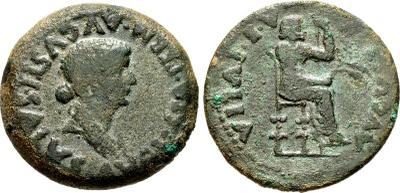 Emerita Augusta. Dupondio. Busto de Livia a derecha, PERM AVGVSTI SALVS AVGVSTA/ Livia sentada en trono a der, con cetro y dos espigas de trigo, C AE IVLIA AVGVSTA. Emisiones en tiempos de Tiberio dedicadas a Livia, mujer de Augusto, 14-37 dc. ACIP 3405 24614711