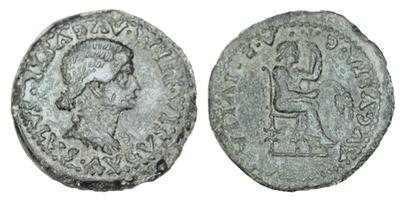Emerita Augusta. Dupondio. Busto de Livia a derecha, PERM AVGVSTI SALVS AVGVSTA/ Livia sentada en trono a der, con cetro y dos espigas de trigo, C AE IVLIA AVGVSTA. Emisiones en tiempos de Tiberio dedicadas a Livia, mujer de Augusto, 14-37 dc. ACIP 3405 34889711