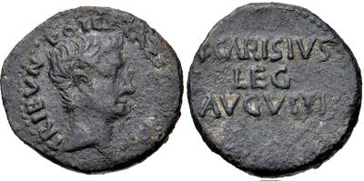 Emerita. As. Cabeza de Augusto a derecha, CAESAR AVG TR POTEST/ P CARISIVS LEG AVGVSTI. Emisiones en tiempos de Augusto, a nombre de P. Carisius, legado propretor, 25-23 ac. ACIP 4436 43204810