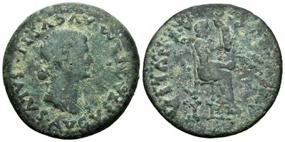 Emerita Augusta. Dupondio. Busto de Livia a derecha, PERM AVGVSTI SALVS AVGVSTA/ Livia sentada en trono a der, con cetro y dos espigas de trigo, C AE IVLIA AVGVSTA. Emisiones en tiempos de Tiberio dedicadas a Livia, mujer de Augusto, 14-37 dc. ACIP 3405 74826113