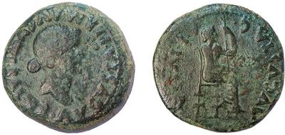 Emerita Augusta. Dupondio. Busto de Livia a derecha, PERM AVGVSTI SALVS AVGVSTA/ Livia sentada en trono a der, con cetro y dos espigas de trigo, C AE IVLIA AVGVSTA. Emisiones en tiempos de Tiberio dedicadas a Livia, mujer de Augusto, 14-37 dc. ACIP 3405 75935914
