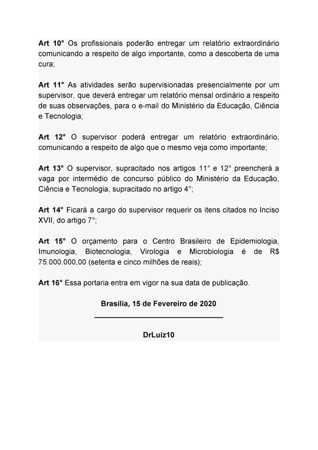 [Portaria] 023/2020 Cria o Centro Brasileiro de Epidemiologia, Imunologia, Biotecnologia, Virologia e Microbiologia - MECT 000411