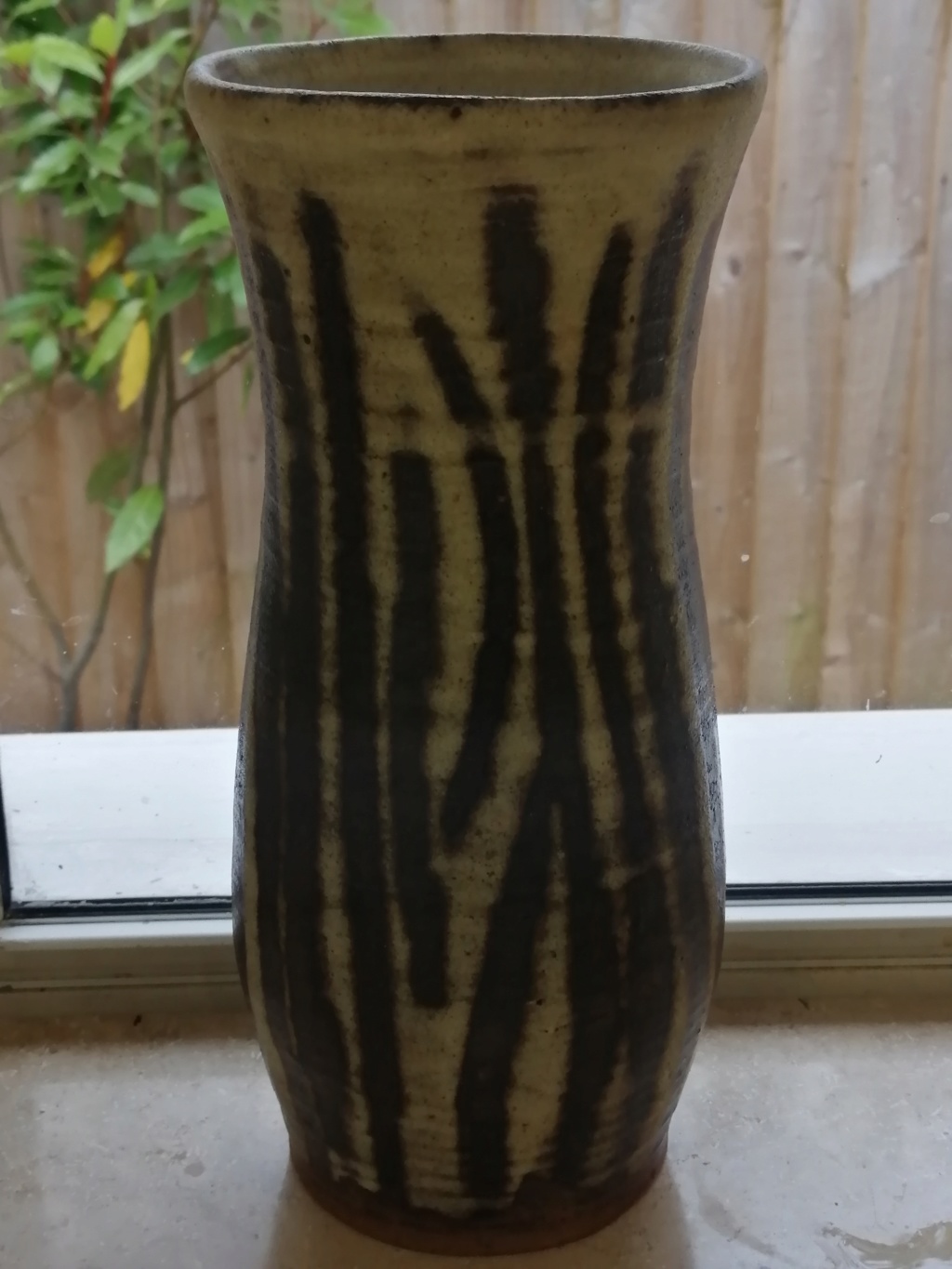 Old Stoneware vase with inscribed MF mark on base Img_2073