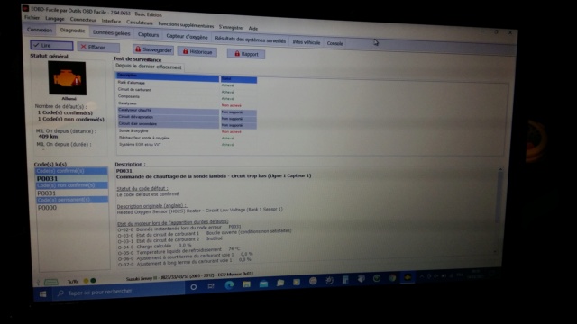 Sonde Lambda et code OBD P0031 20210316