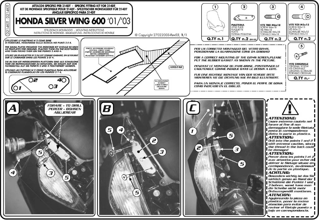 The D214Kit for the Givi windscreens 214DT & AF214 D214ki11