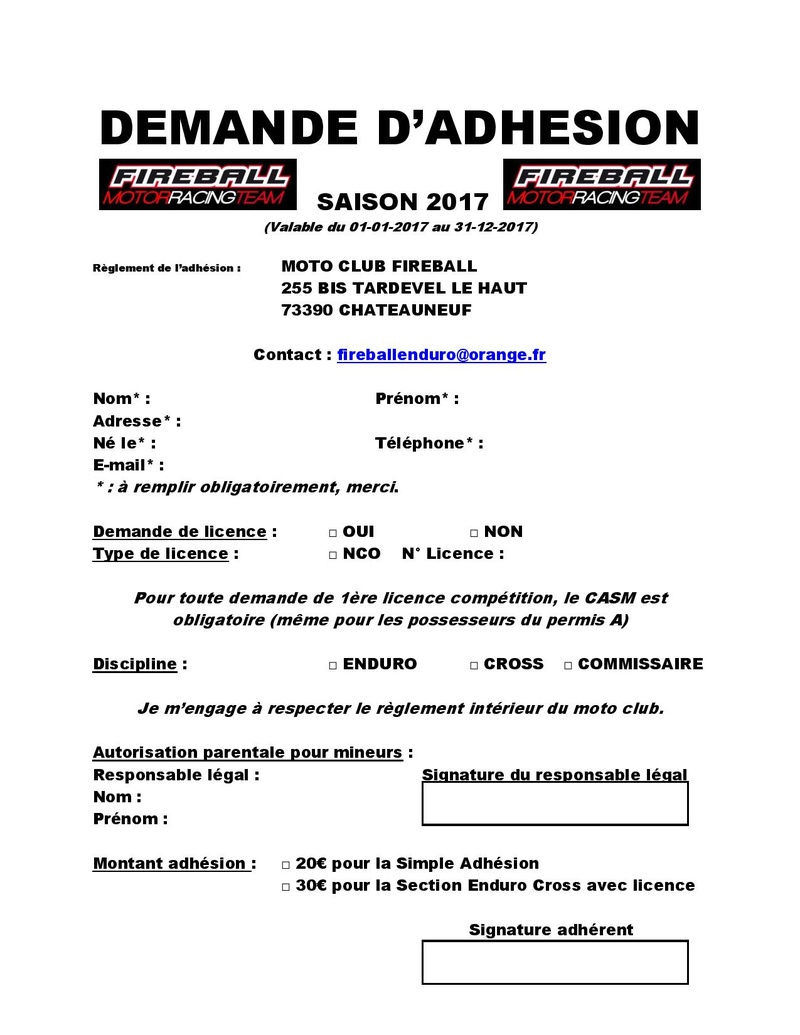 TELECHARGEMENT demande d'adhsion 2017 ! Demand10