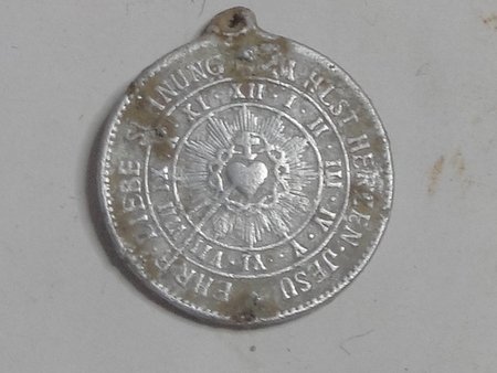 Médaille Jésus sur la croix et coeur de Maire - "Archiconfrérie de la Garde  d'Honneur du Sacré-Coeur" - légendes allemandes