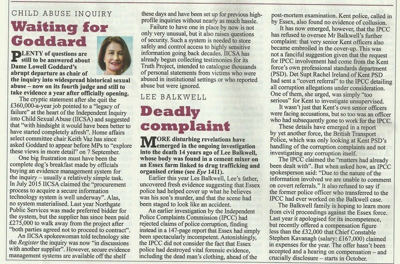 PRIVATE EYE, 30th August 2016: 'DEADLY COMPLAINT' - Update on Lee Balkwell case Balkwe10