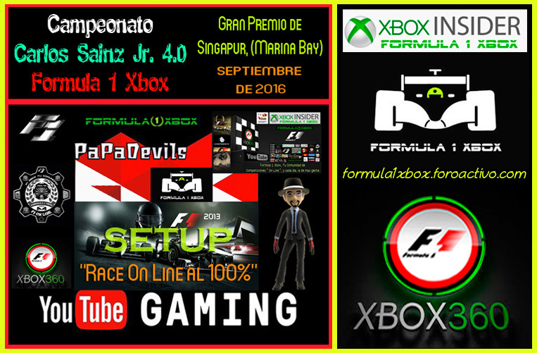 F1 2013 - XBOX 360 / CTO. CARLOS SAINZ JR. 4.0 - F1 XBOX / GP DE SINGAPUR RACE "ON LINE" AL 100% / 17-09-2016 / RESUMEN DE VIDEOS 19372310