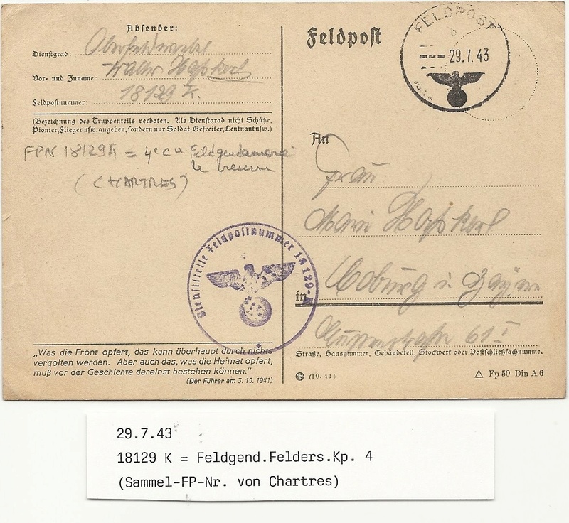 Carte Courrier allemande - Feldpostnummer 18129 K Feldpo10