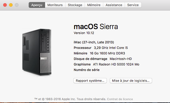 Dell Optiplex 790 macOS High Siera / (Fonctionne 10.6 A 10.13) 1captu21