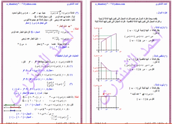 مذكرة الدوال الحقيقية للصف الثانى الثانوى  200211